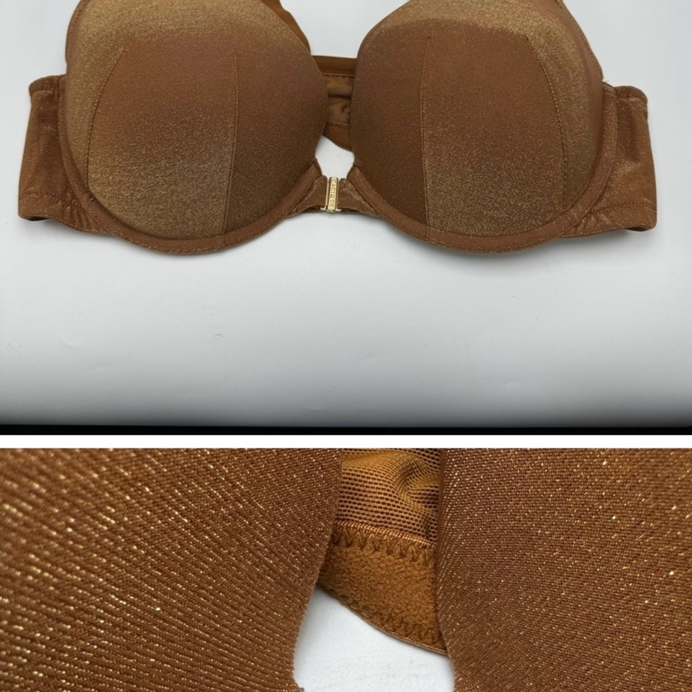 Cacique Glitter Boost Plunge Bra Brown Argan Oil Size 44D